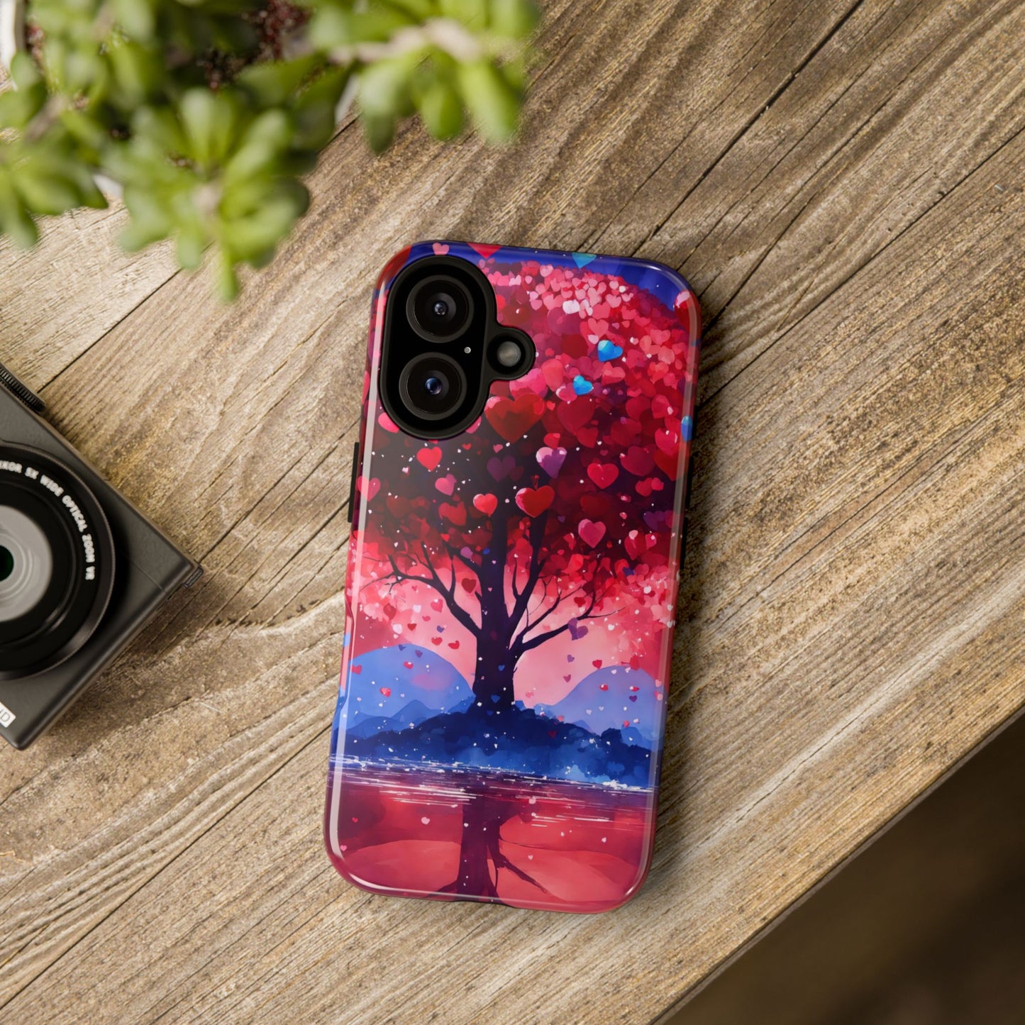 Heart Tree Phone Case — Romantic Red & Blue Protective Tough Case