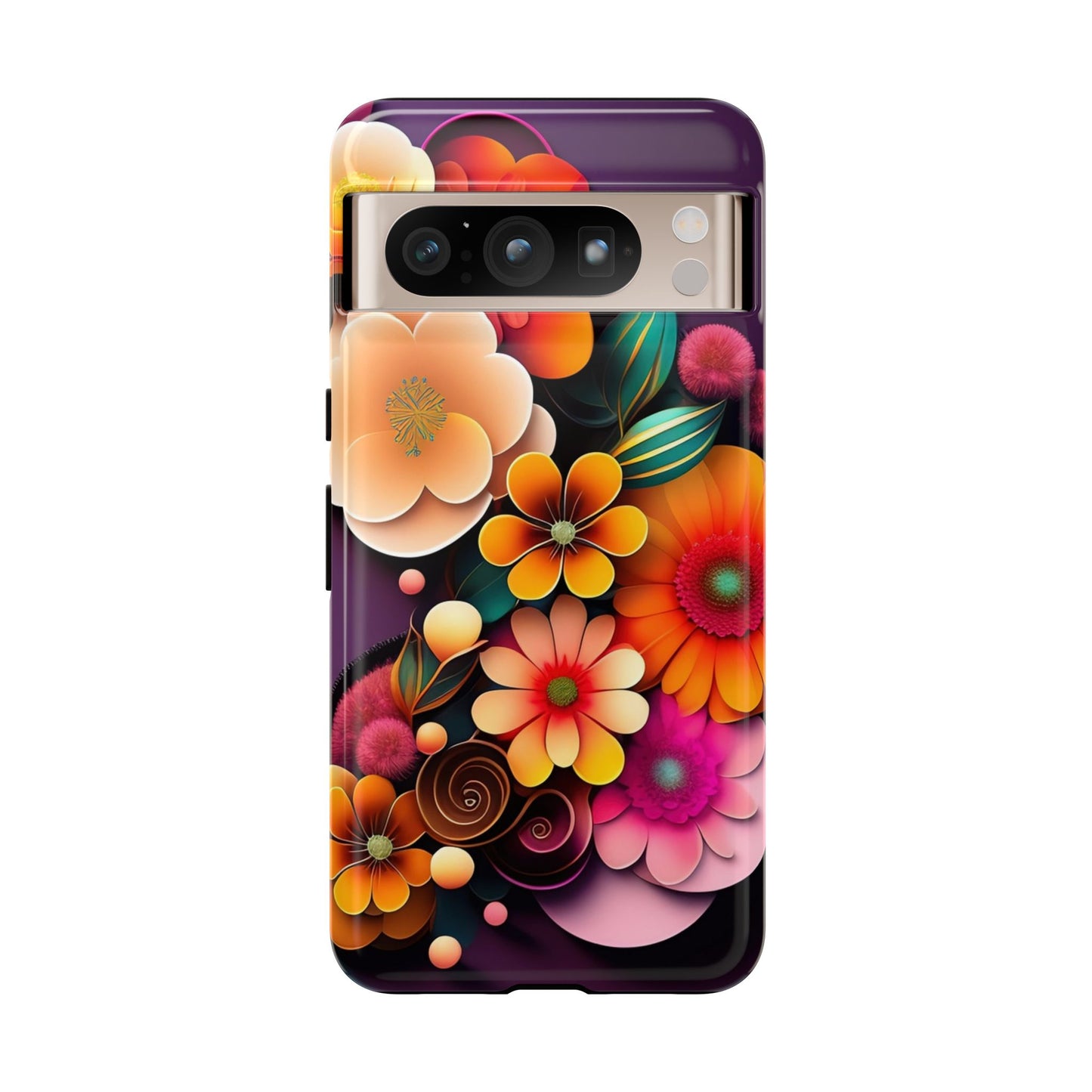 Floral Burst Tough Phone Case — Colorful Retro Flowers Protective Cover