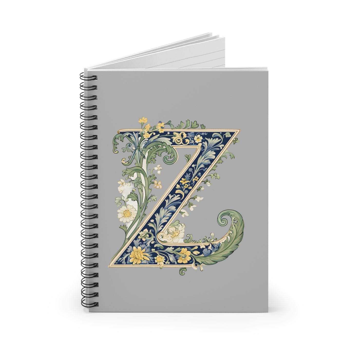 Floral Monogram Z Spiral Notebook — Decorative Initial Ruled Journal
