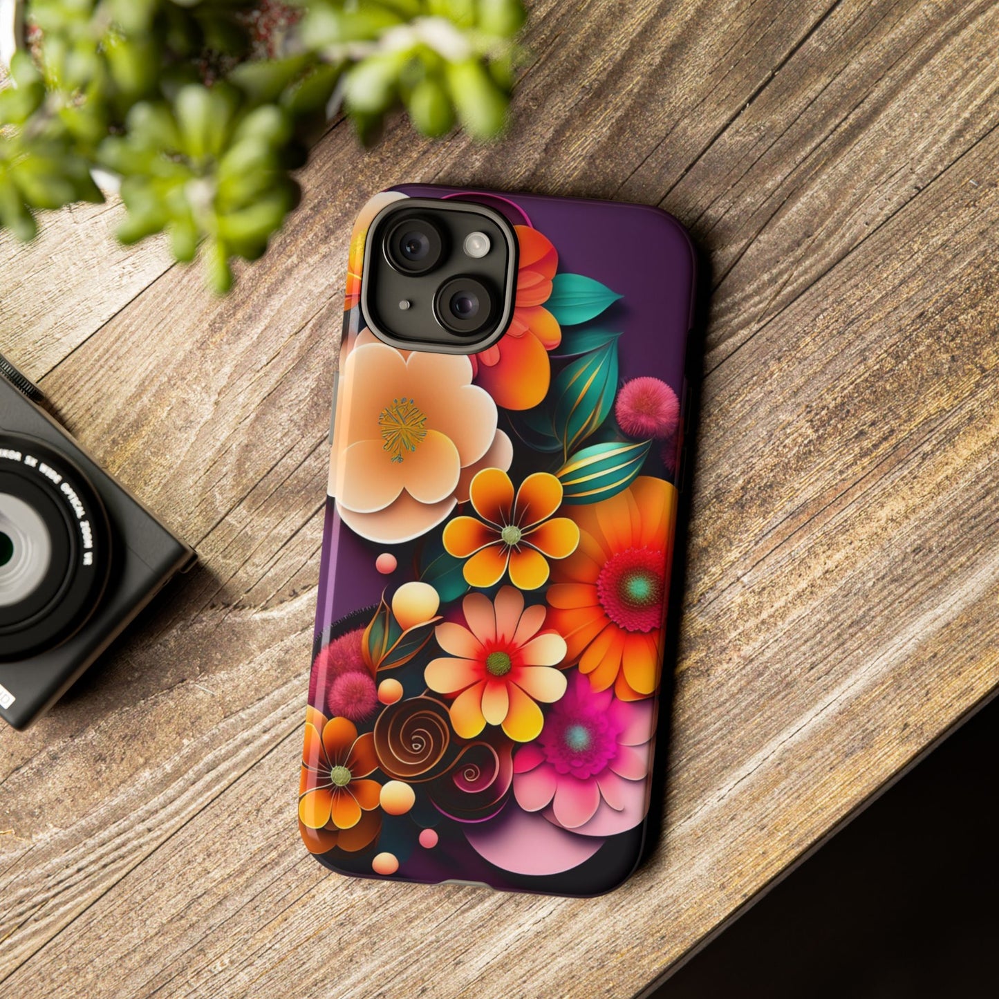 Floral Burst Tough Phone Case — Colorful Retro Flowers Protective Cover