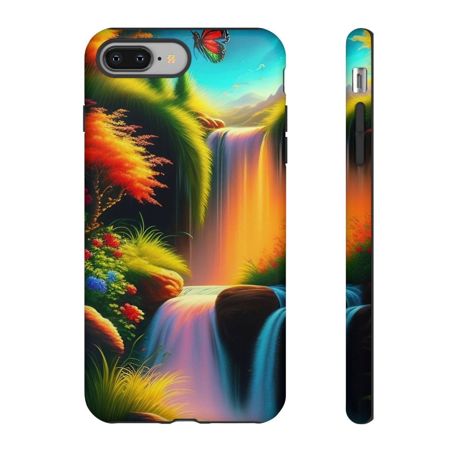Phone Case - Vibrant Waterfall Landscape with Butterfly | Colorful Nature Protective Case