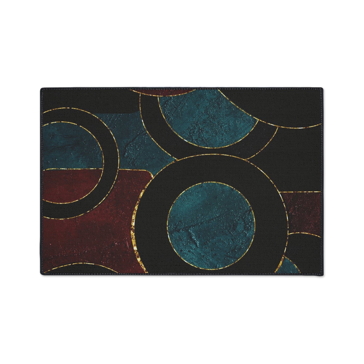 Heavy-Duty Floor Mat — Teal & Burgundy Modern Circle Entry Rug