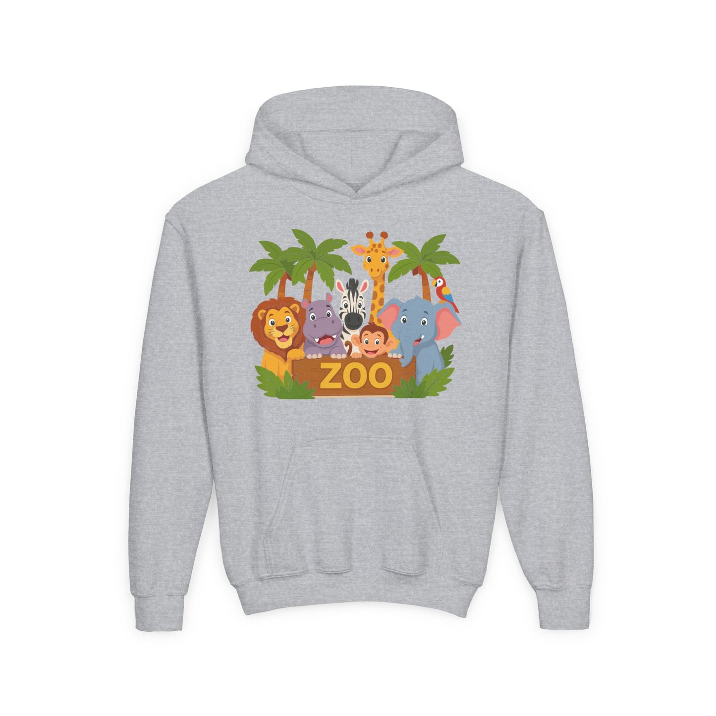 Kids Zoo Animals Hoodie - Cute Safari Lion Giraffe Elephant Sweatshirt