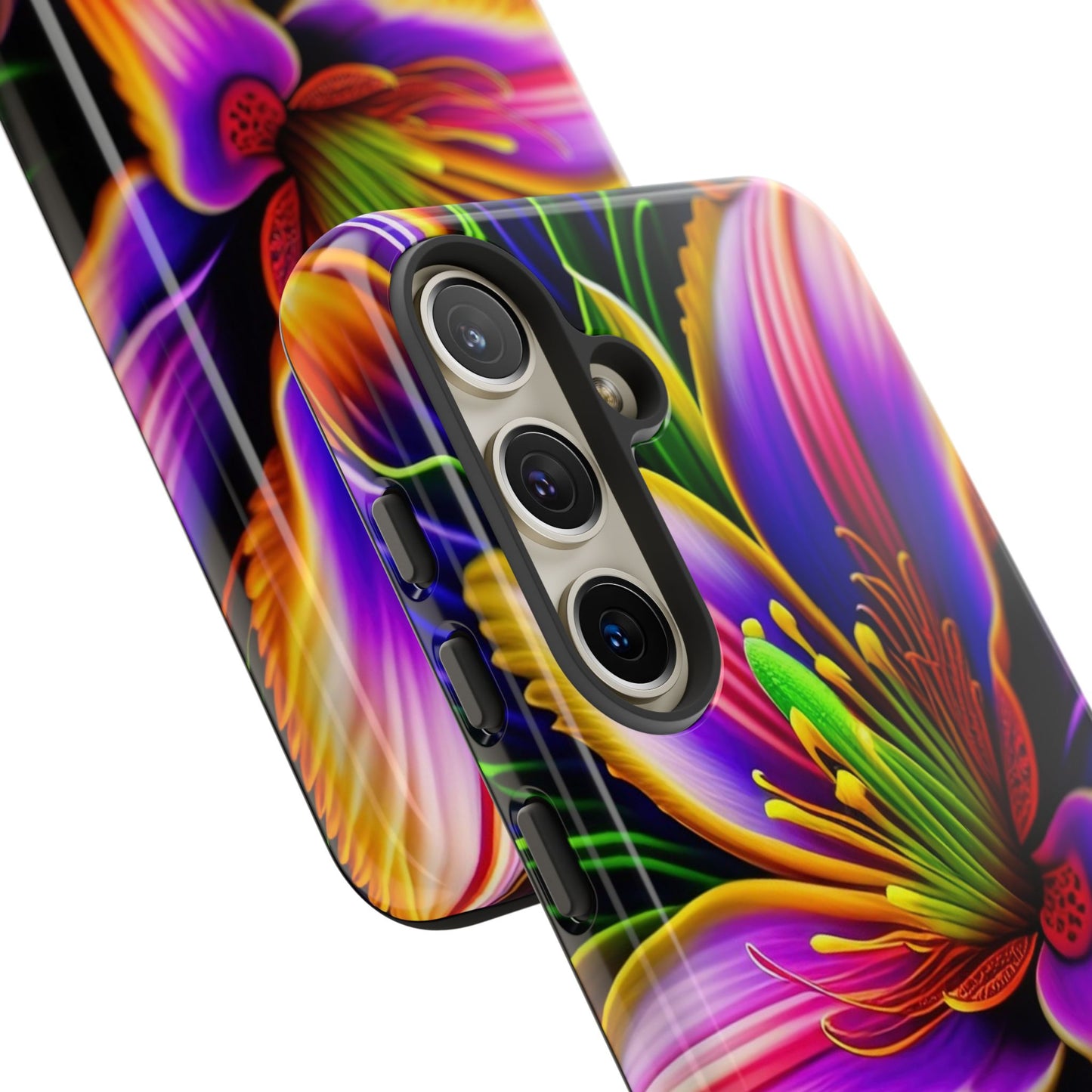 Floral Neon Tough Phone Case — Vivid Purple & Orange Lily Protective Cover