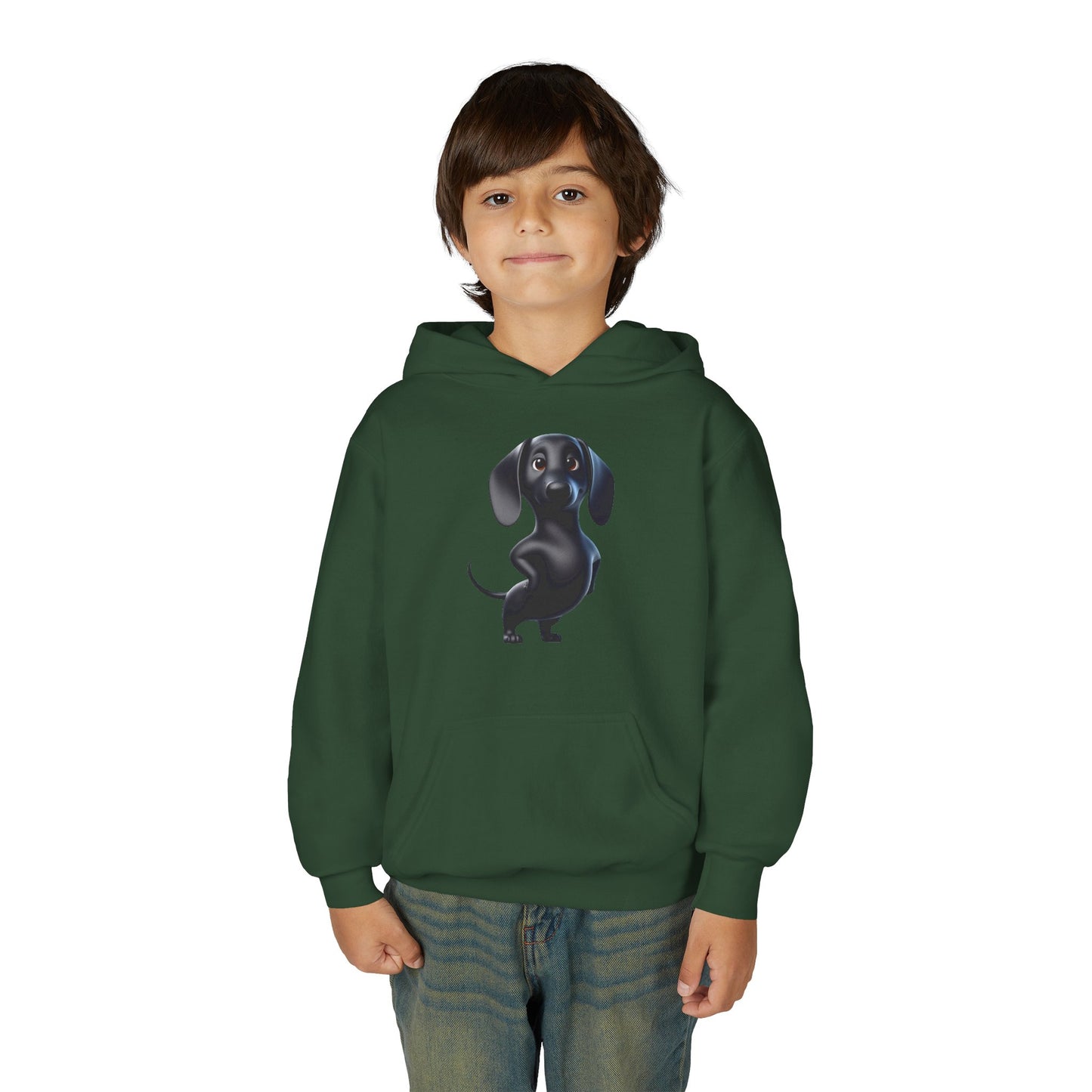Youth Hoodie — Cute Black Dachshund Graphic