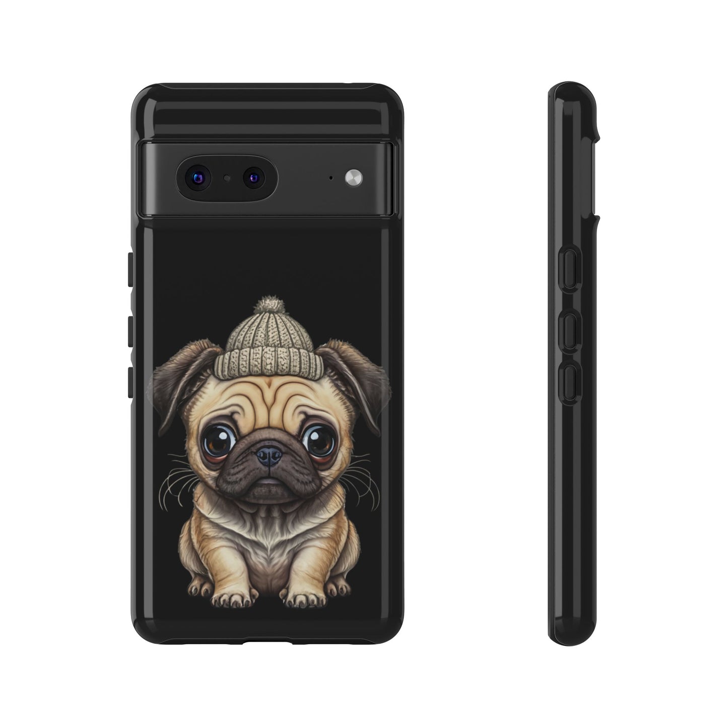 Pug Phone Case – Cute Pug Puppy Illustration on Black Tough Case