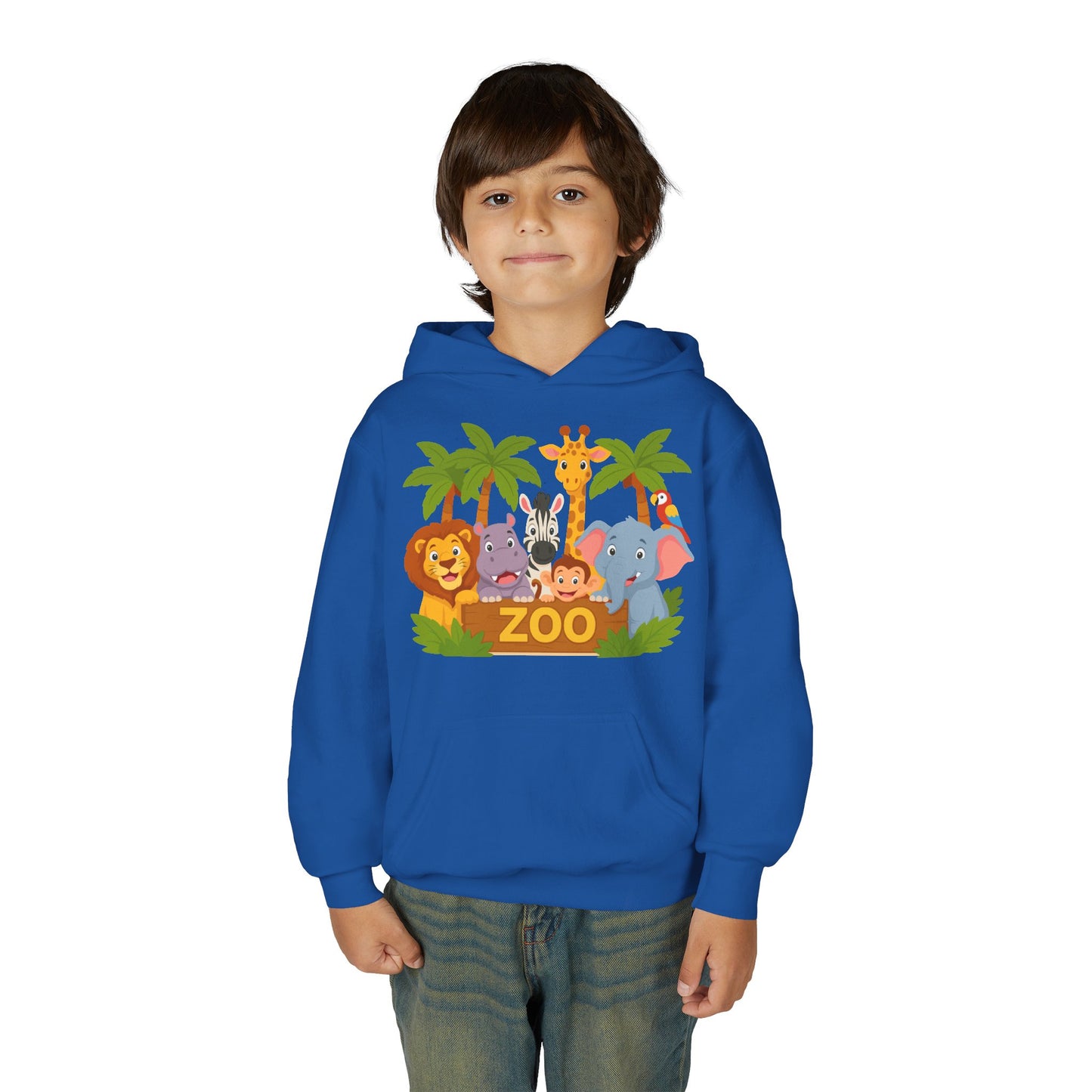 Kids Zoo Animals Hoodie - Cute Safari Lion Giraffe Elephant Sweatshirt