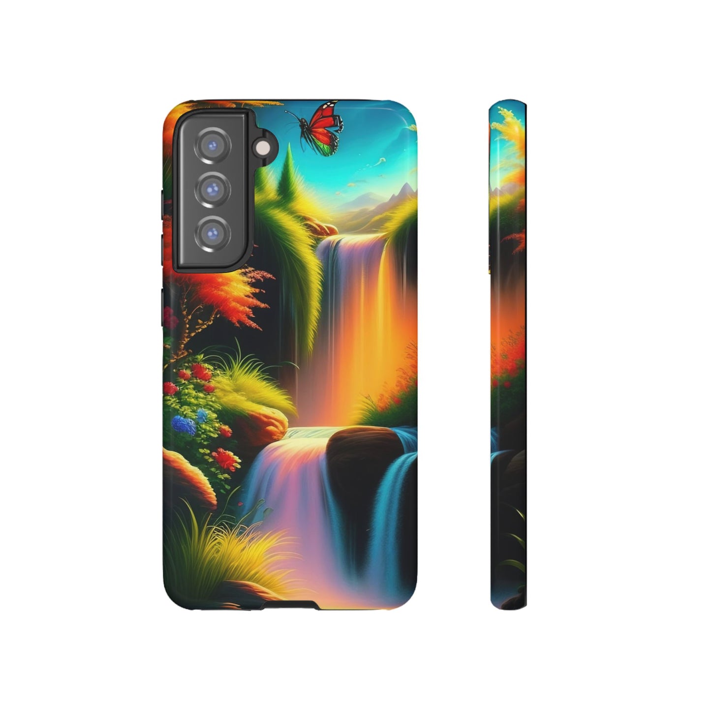 Phone Case - Vibrant Waterfall Landscape with Butterfly | Colorful Nature Protective Case