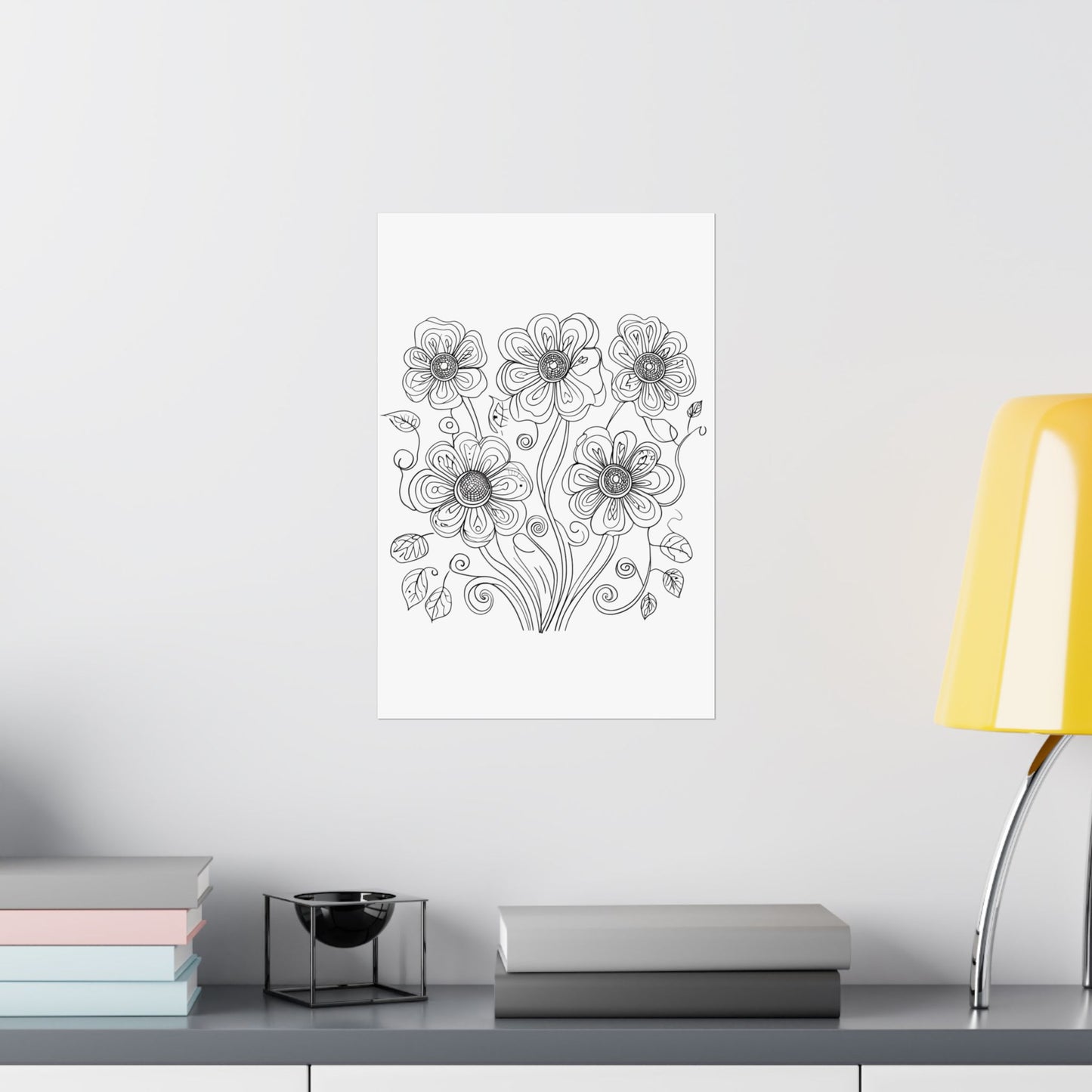 Floral Line Art Poster — Black & White Daisy Bouquet Matte Print - DIY