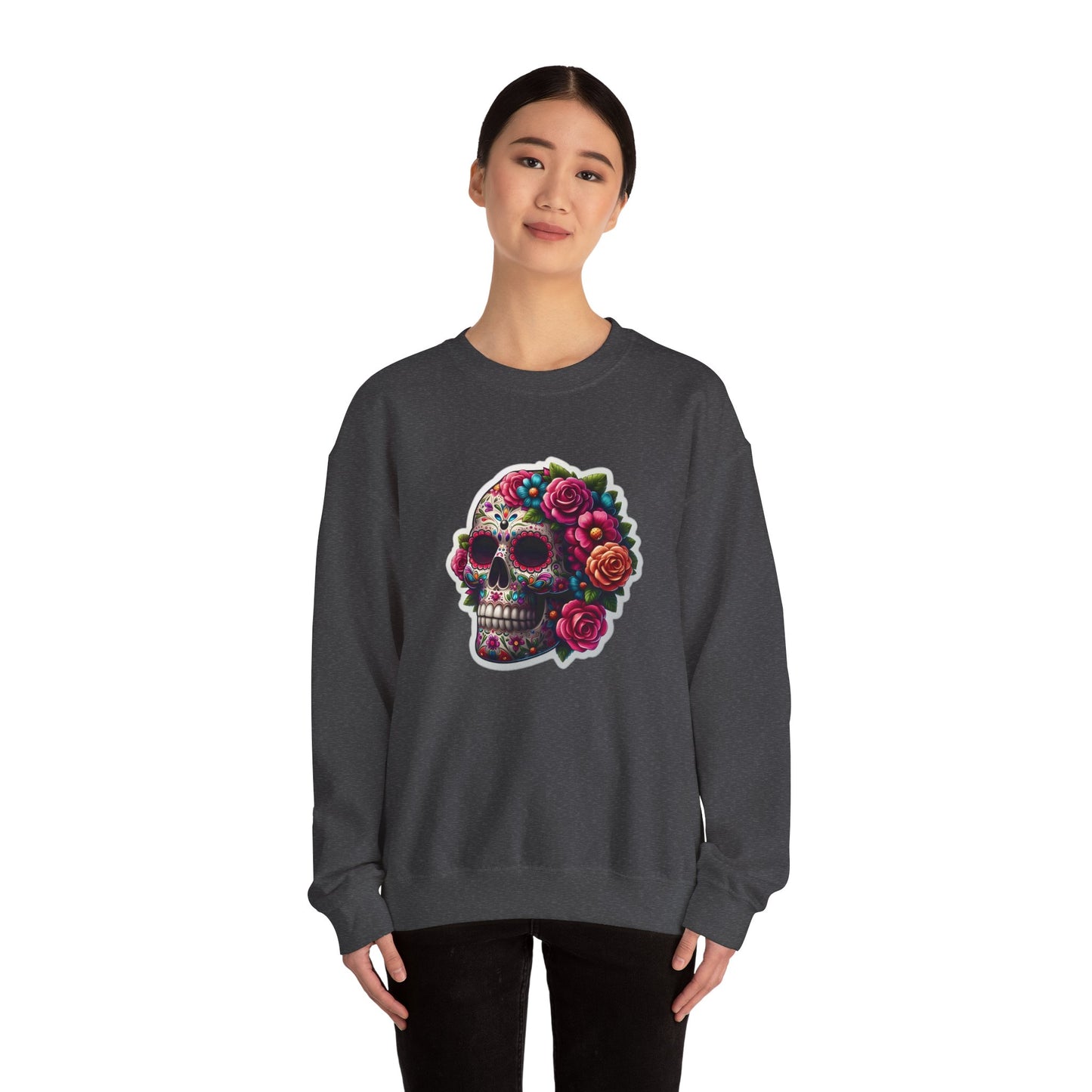 Sugar Skull Crewneck Sweatshirt — Floral Day of the Dead Graphic