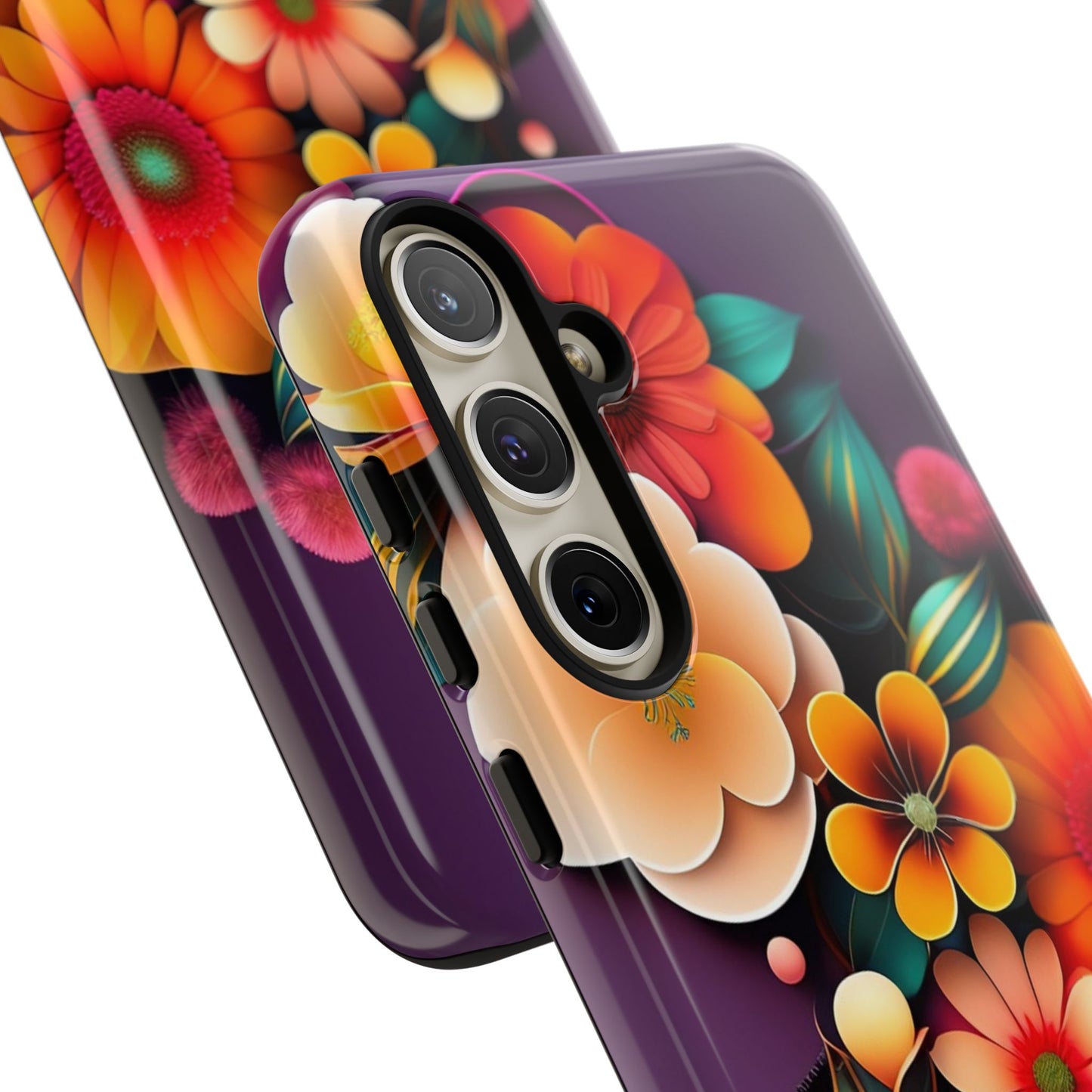 Floral Burst Tough Phone Case — Colorful Retro Flowers Protective Cover