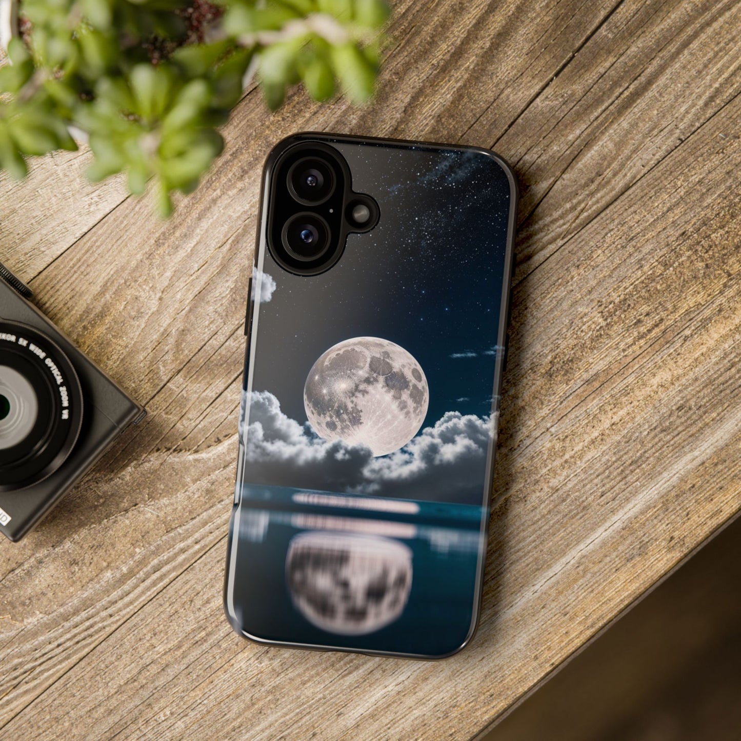 Moonlit Reflection Phone Case — Night Sky Moon & Clouds Tough Case