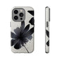 Monochrome Floral Tough Phone Case — Black Ink Flower Protective Cover