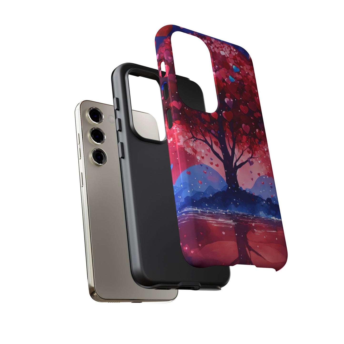 Heart Tree Phone Case — Romantic Red & Blue Protective Tough Case