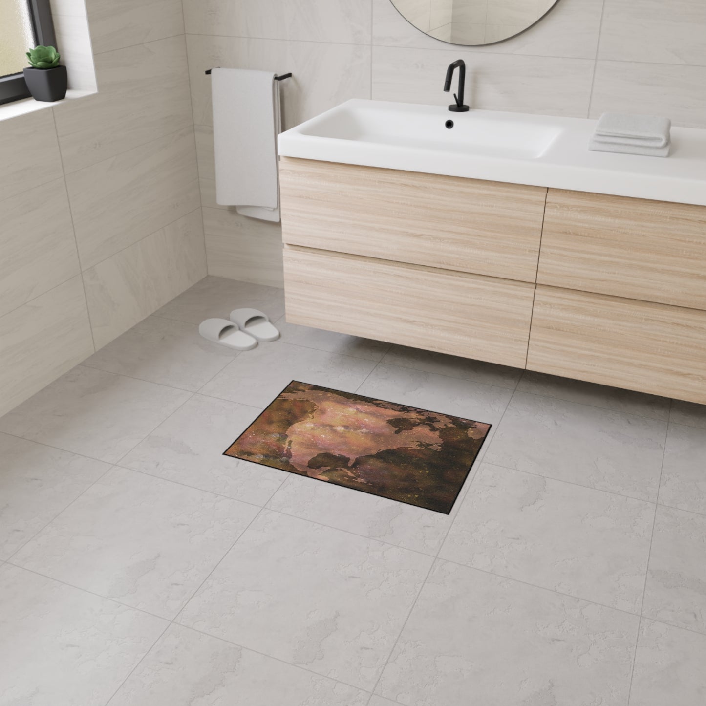 World Map Floor Mat — Rustic Watercolor Earth Doormat