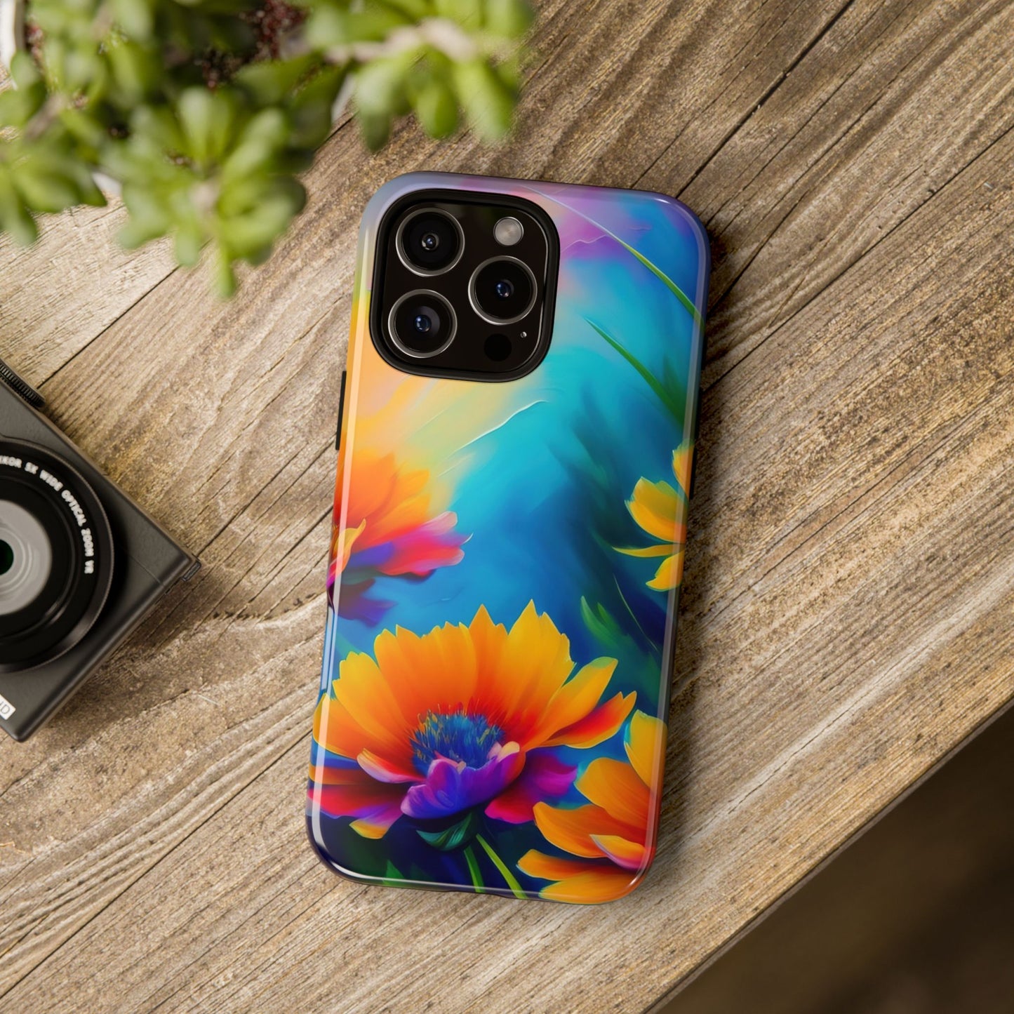 Floral Burst Tough Phone Case — Vibrant Watercolor Flowers Protective Cover