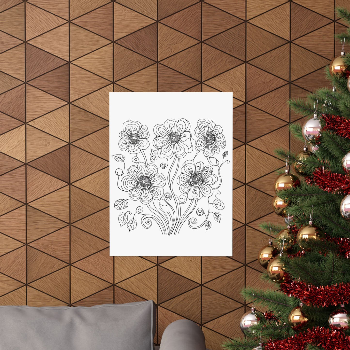 Floral Line Art Poster — Black & White Daisy Bouquet Matte Print - DIY