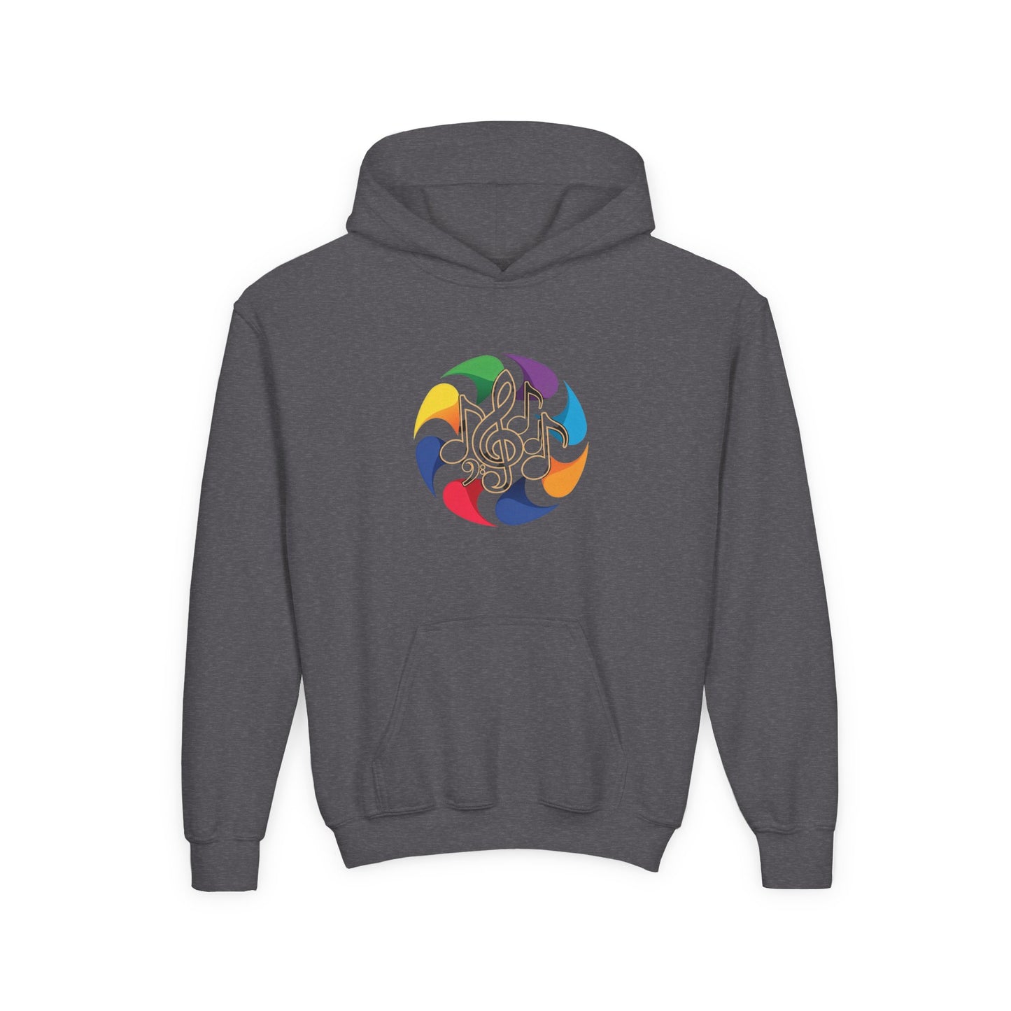 Colorful Music Treble Clef Youth Hoodie | Rainbow Note Circle