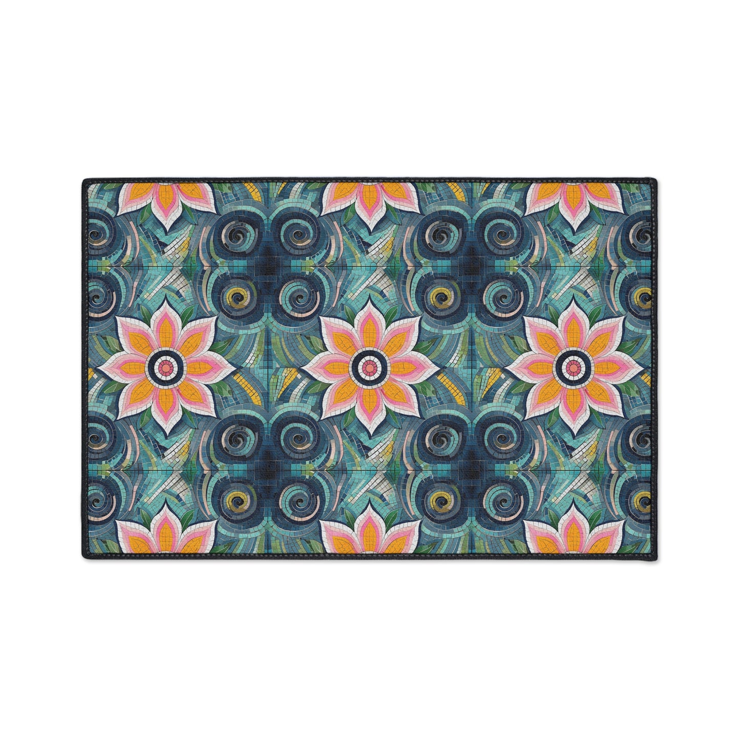 Floral Mosaic Heavy-Duty Floor Mat — Non-Slip Garden Pattern Rug