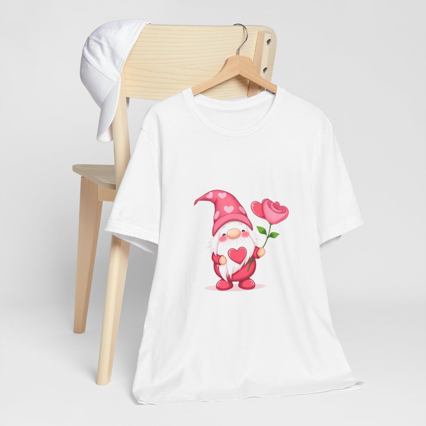 Valentine Gnome T‑Shirt — Cute Pink Gnome Holding Rose Tee