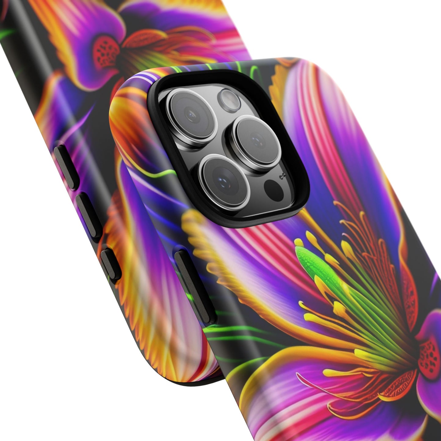 Floral Neon Tough Phone Case — Vivid Purple & Orange Lily Protective Cover