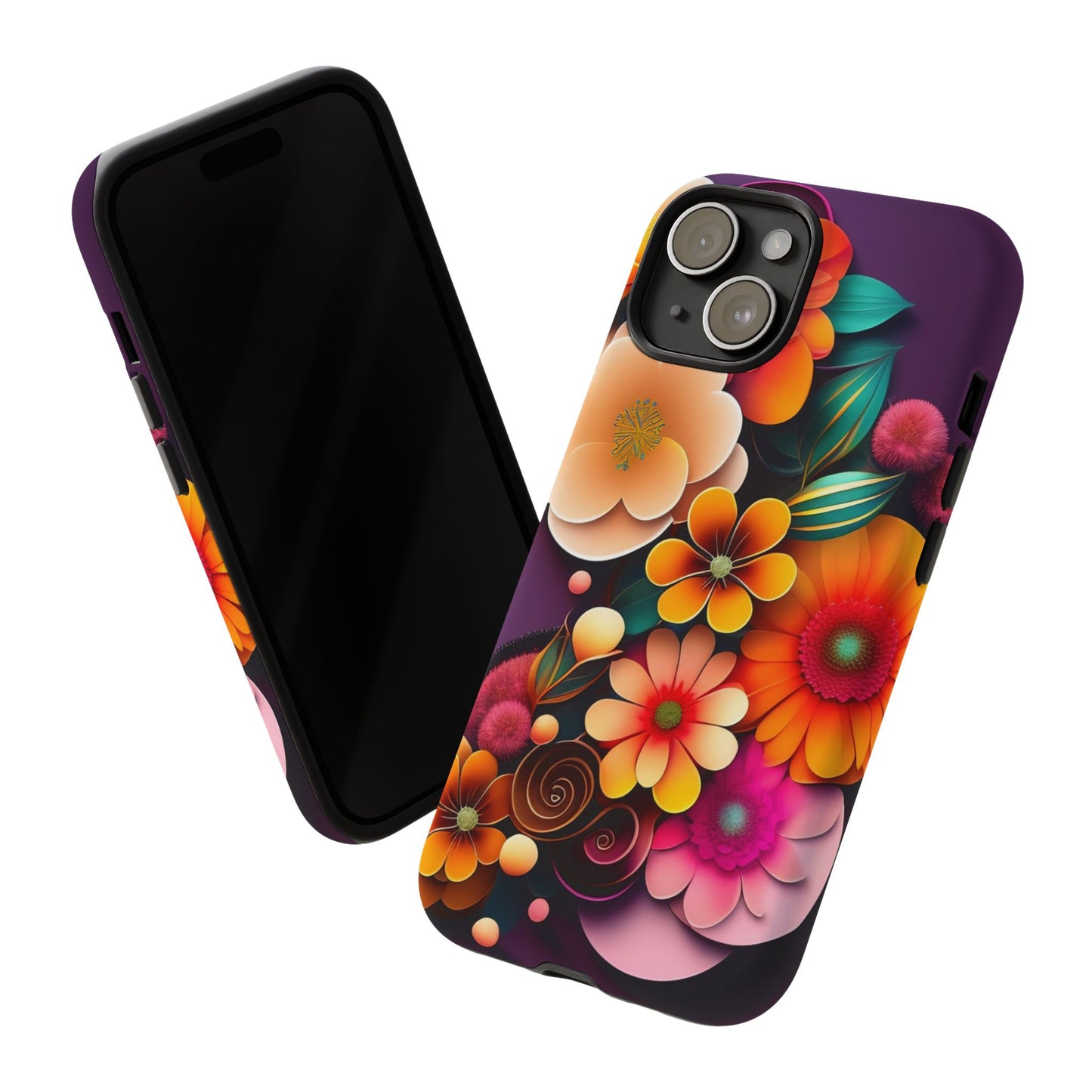 Floral Burst Tough Phone Case — Colorful Retro Flowers Protective Cover