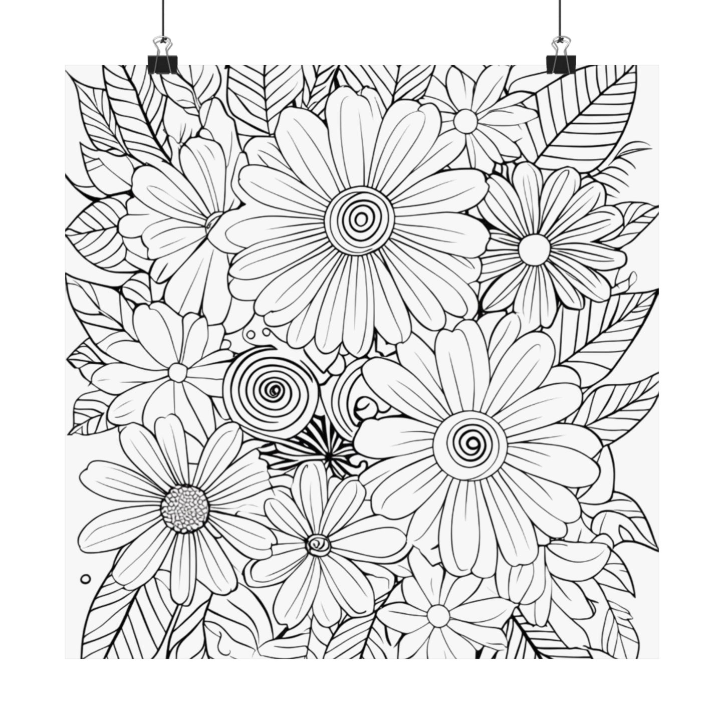 DIY Botanical Doodle Poster — Black & White Floral Coloring Art Print