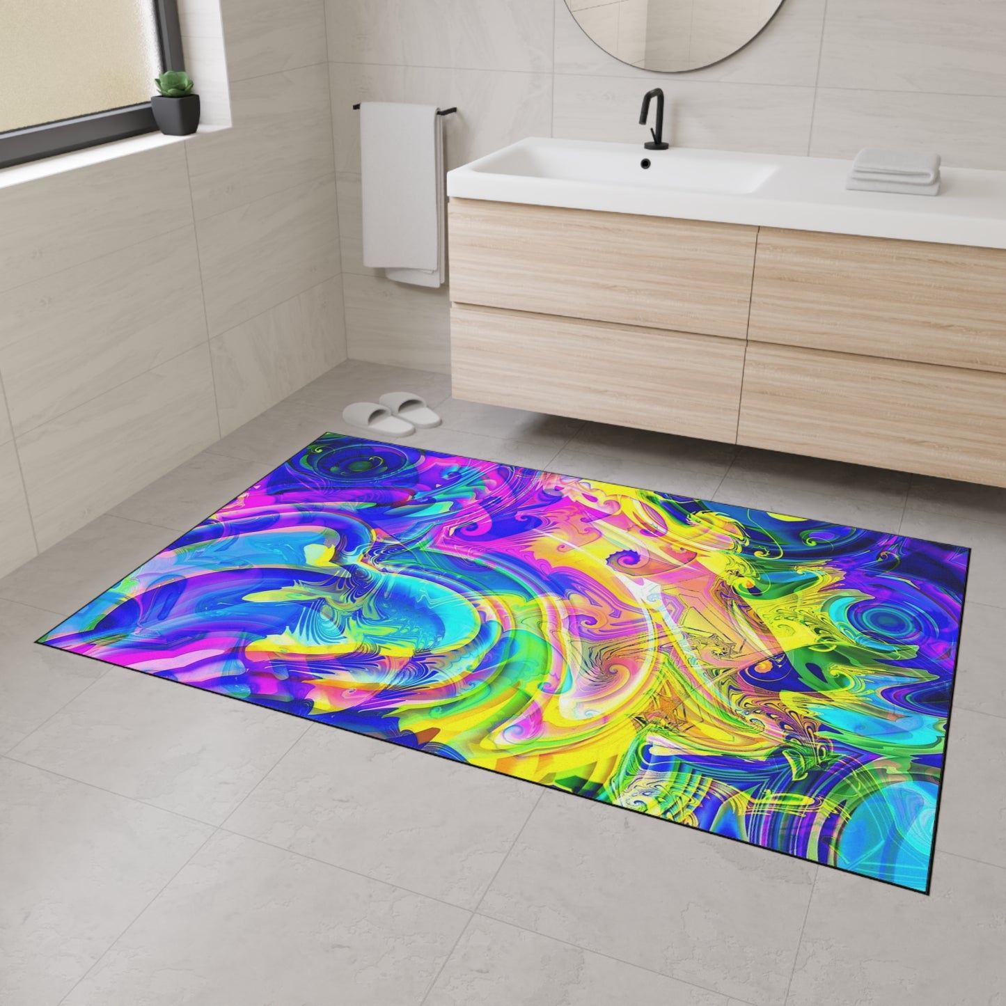 Psychedelic Swirl Heavy Duty Floor Mat — Vivid Abstract Doormat for Entryway & Home