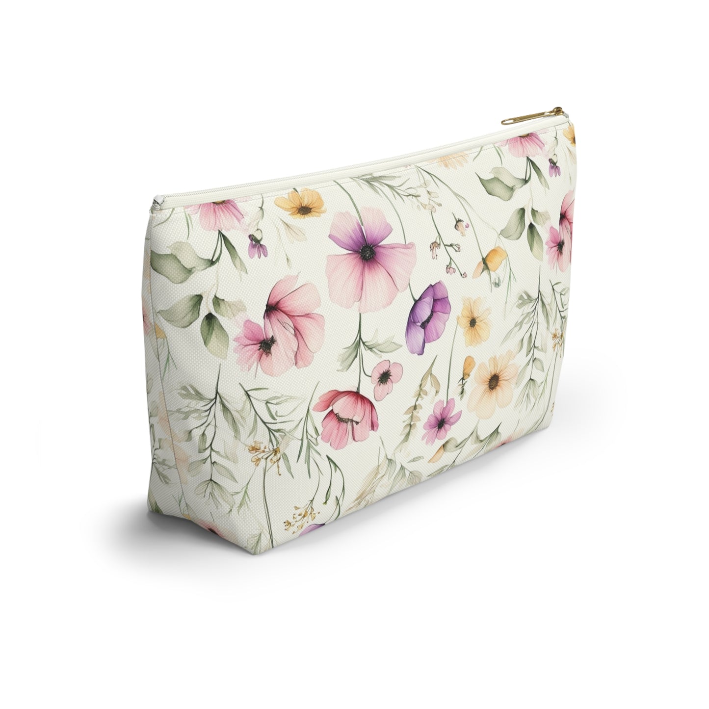 Floral Spring Makeup Pouch — Watercolor Wildflower Accessory Bag