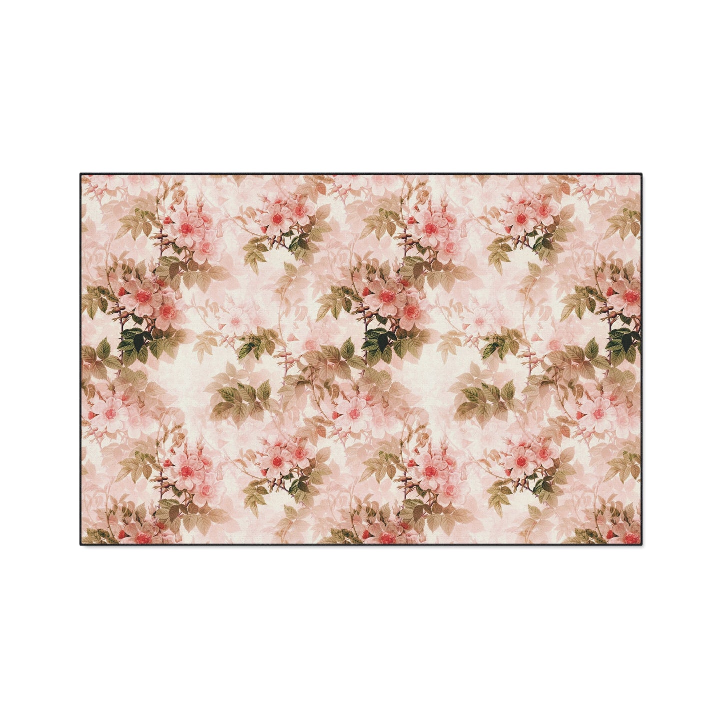 Floral Vintage Heavy-Duty Floor Mat — Pink Rose Garden Rug