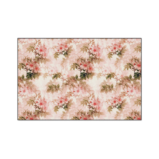 Floral Vintage Heavy-Duty Floor Mat — Pink Rose Garden Rug