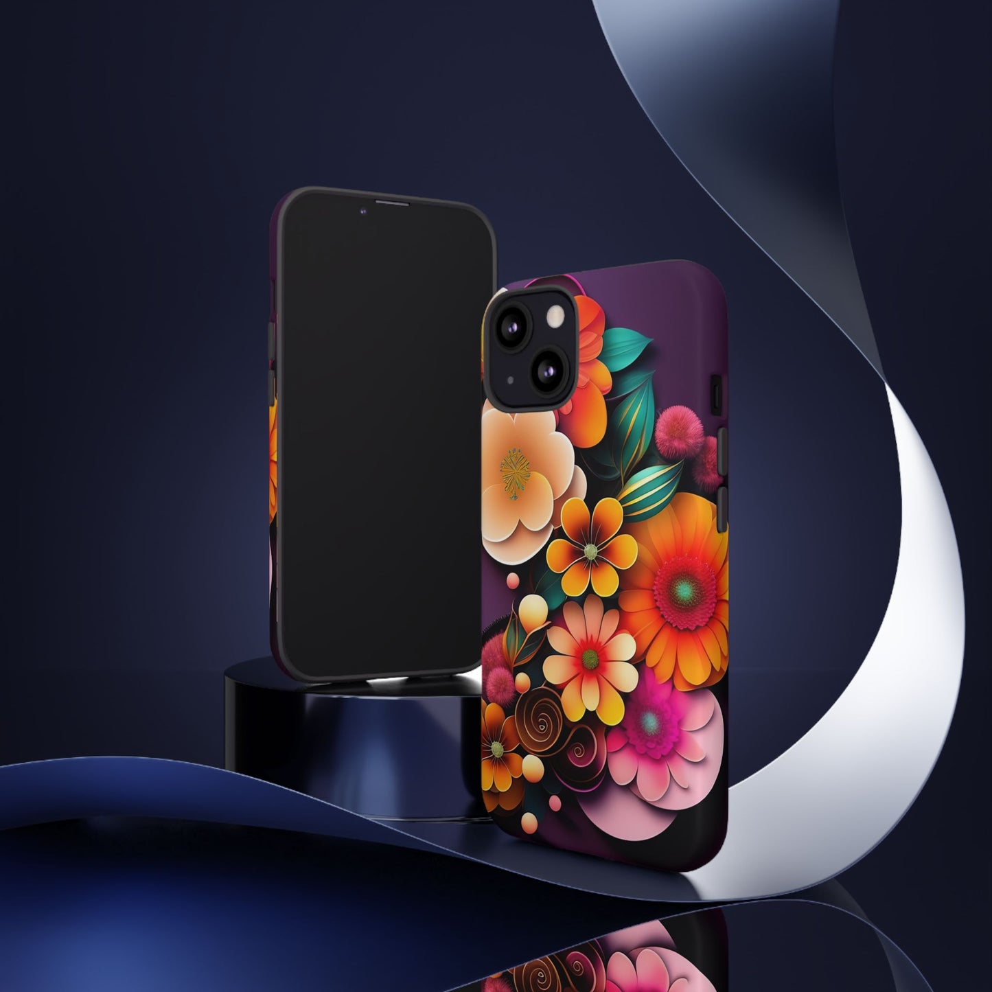 Floral Burst Tough Phone Case — Colorful Retro Flowers Protective Cover