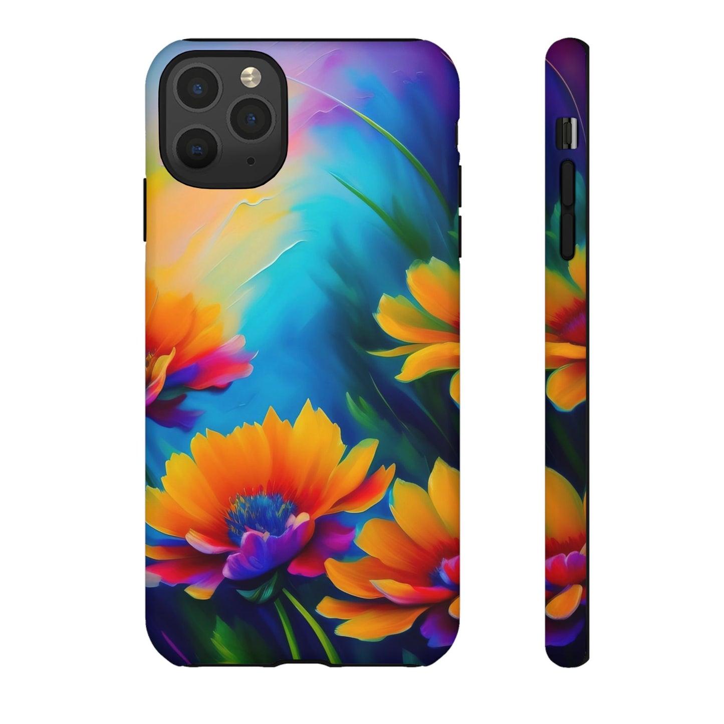 Floral Sunset Tough Phone Case — Vibrant Watercolor Flowers Protective Cover