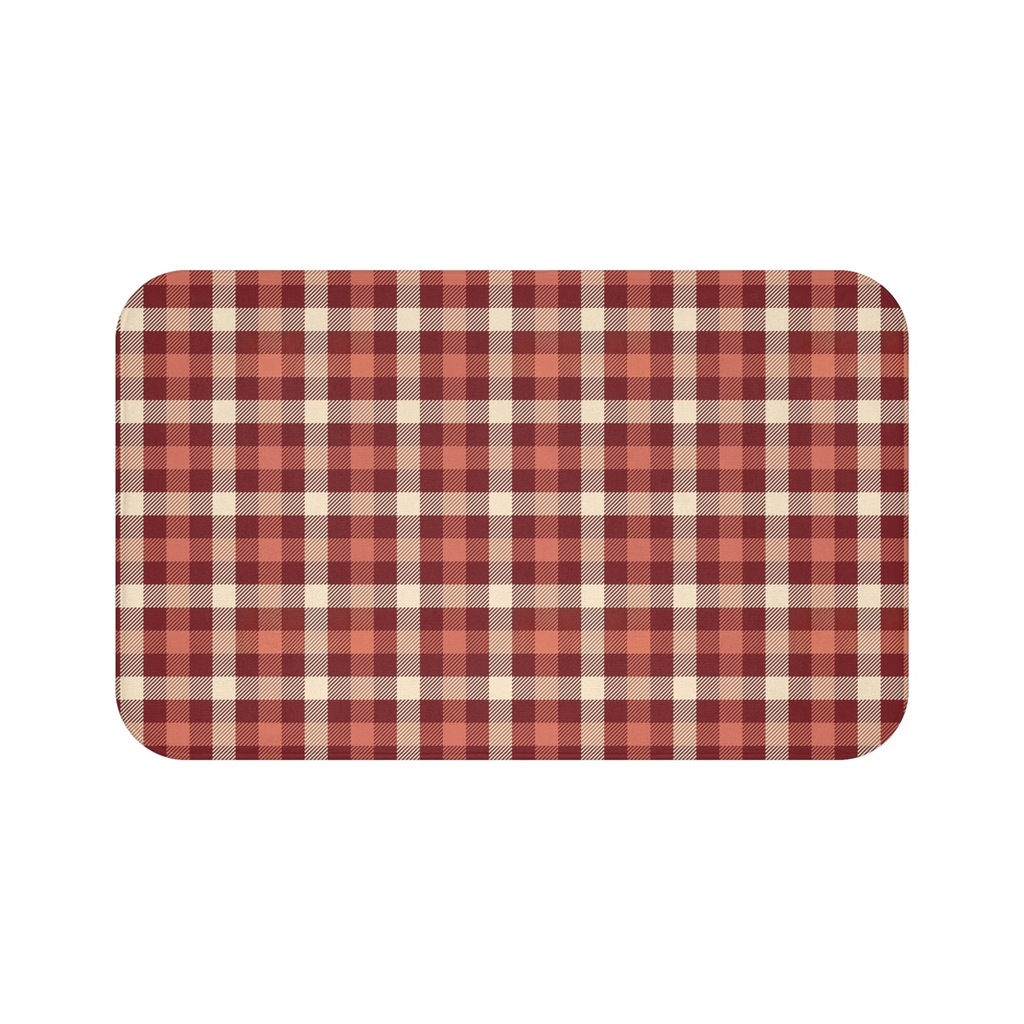 Cozy Rustic Plaid Bath Mat - Farmhouse Bathroom Decor, Non-Slip Shower Rug, Home Gift, Gingham Print, Country Style