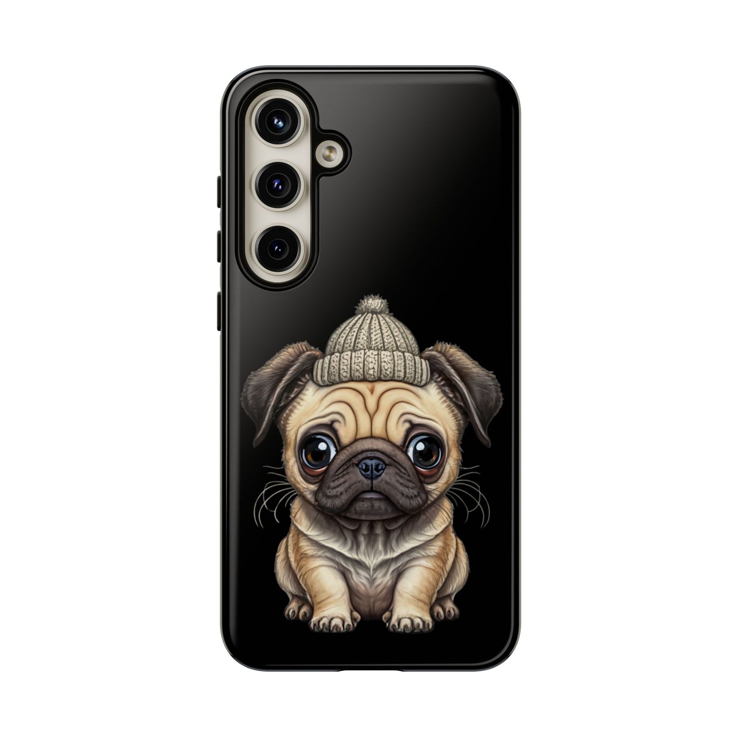 Pug Phone Case – Cute Pug Puppy Illustration on Black Tough Case