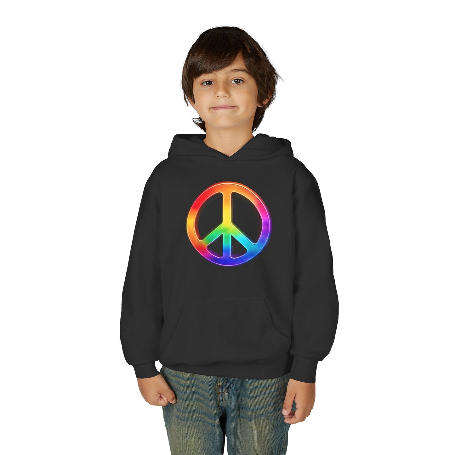 Youth Hoodie — Rainbow Peace Sign Pullover