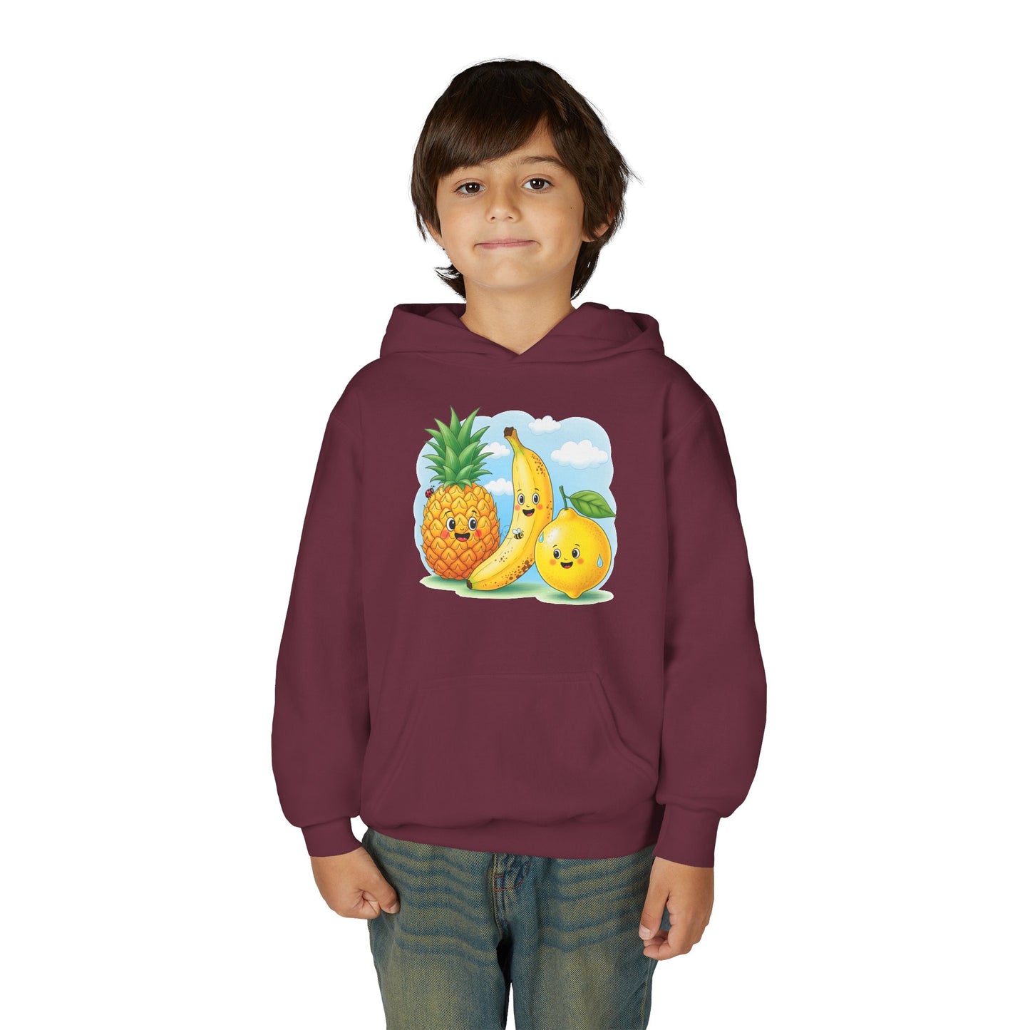 Kids Tropical Fruit Hoodie — Cute Pineapple, Banana & Orange Graphic Sweatshirt