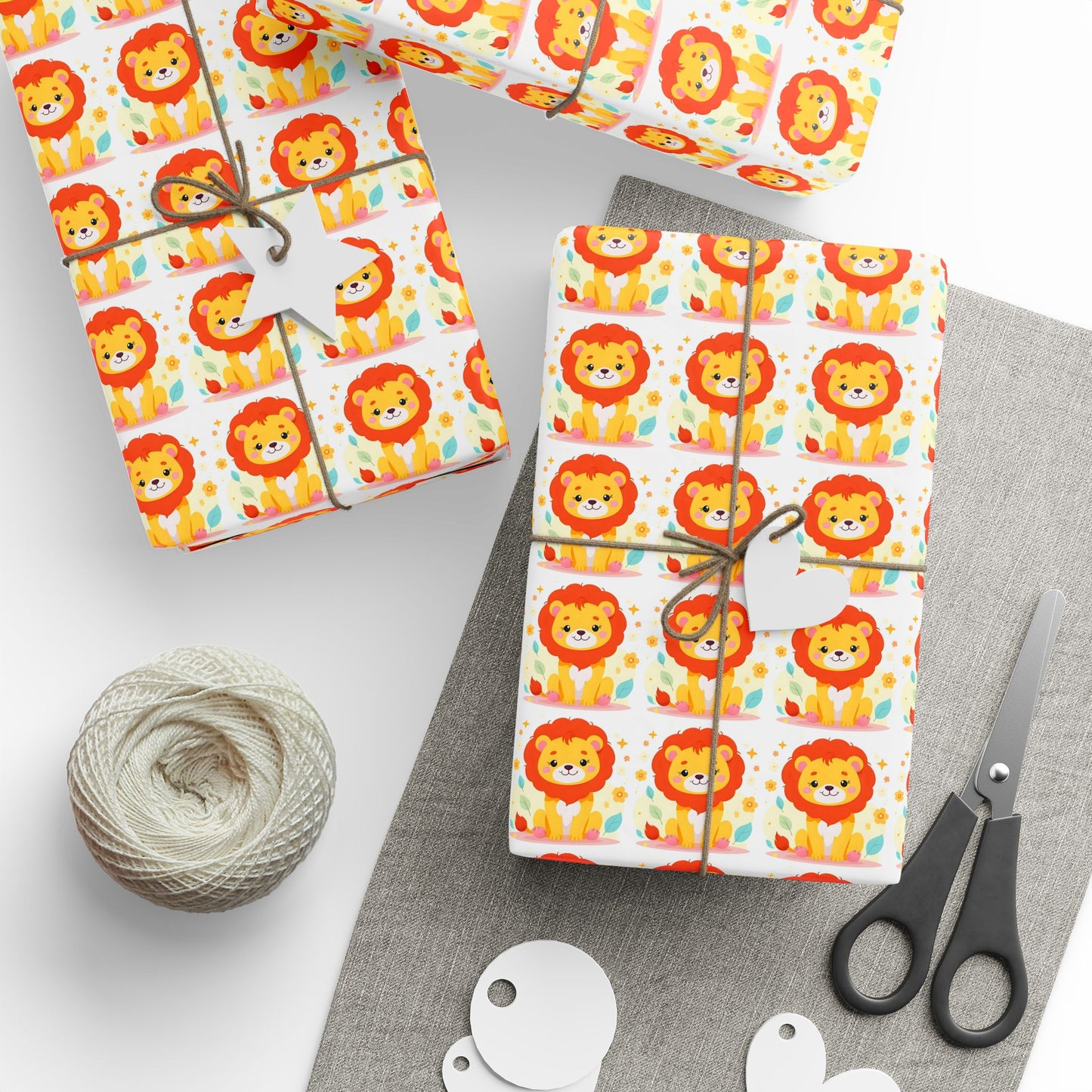 Wrapping Paper — Cute Cartoon Lion Pattern Gift Wrap (Bright Kids Birthday)