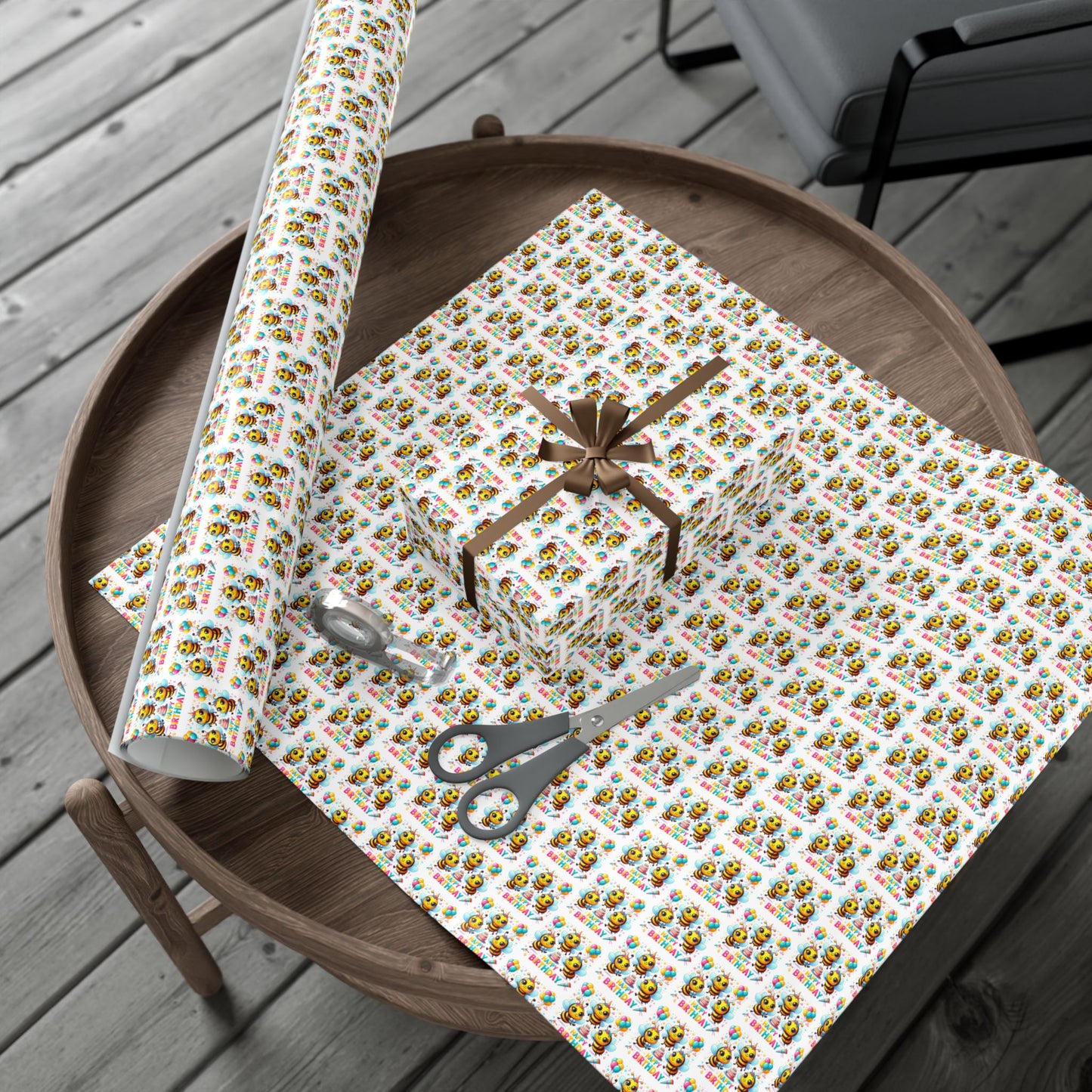 Wrapping Paper — Cute Chick 'Happy Birthday' Bee Pattern Gift Wrap