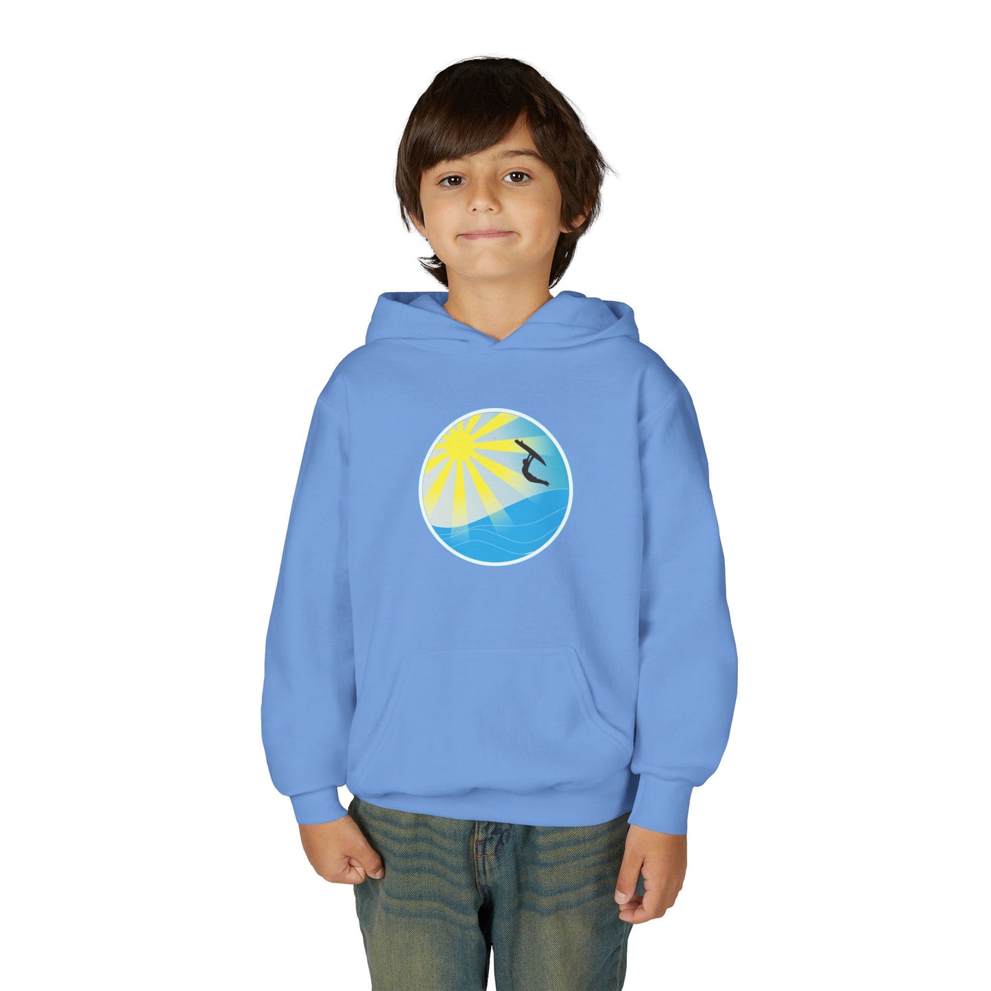 Sunrise Surf Circle Youth Hoodie | Surfing Wave Graphic