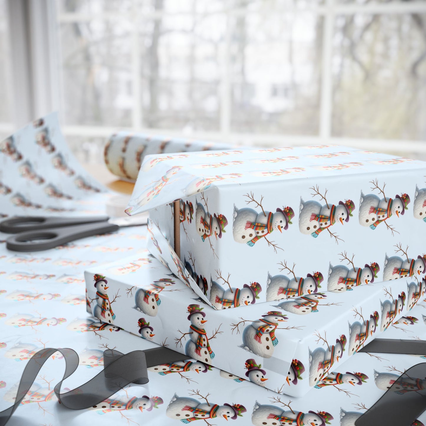 Snowman Pattern Wrapping Paper Roll — Festive Holiday Gift Wrap