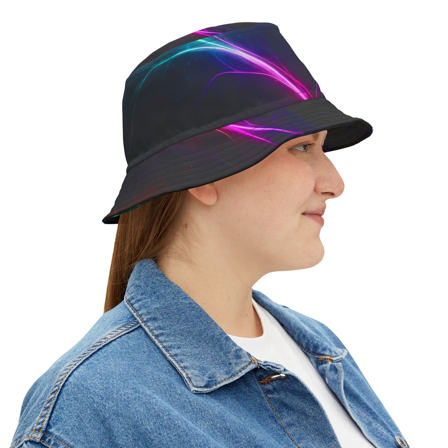 Neon Wave Bucket Hat — Abstract Glow AOP Summer Hat