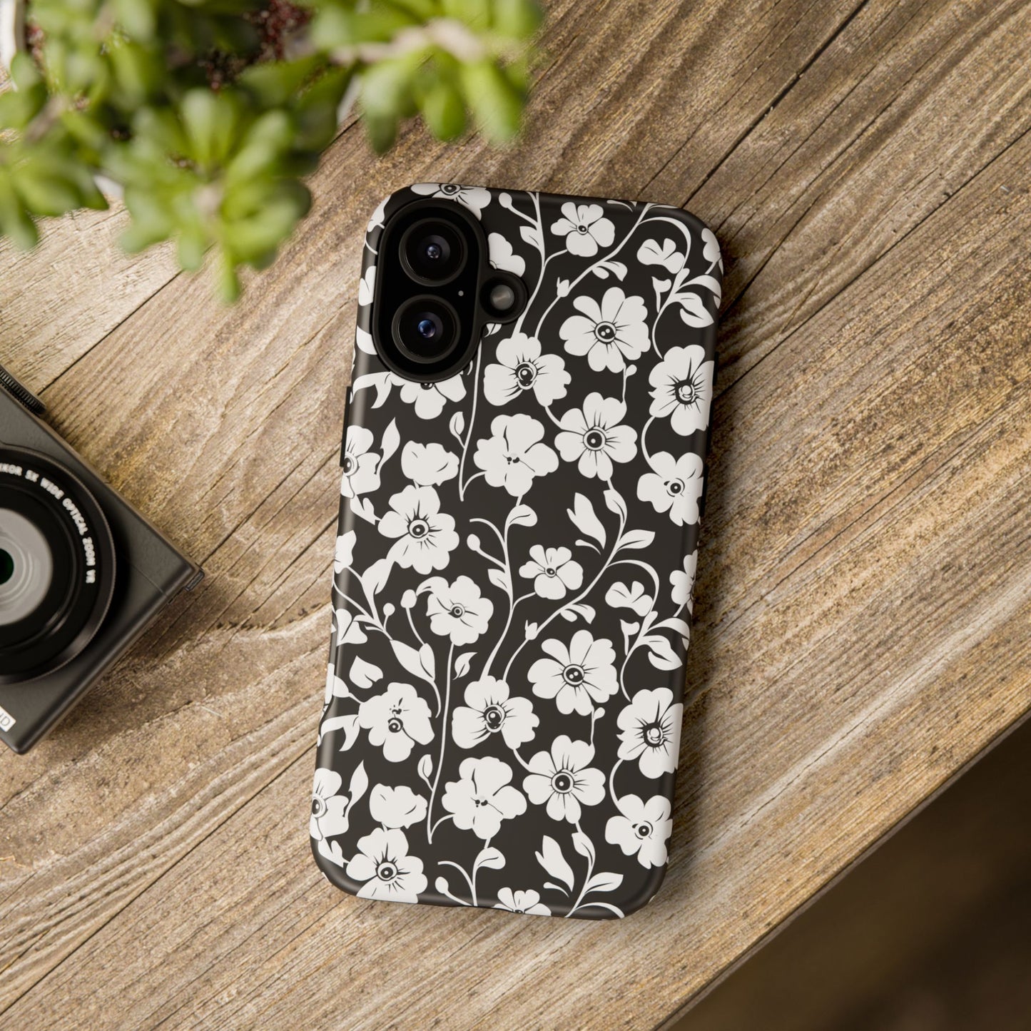 Floral Noir Tough Phone Case — Black & White Flower Protective Cover