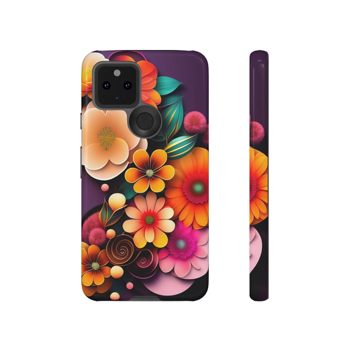 Floral Burst Tough Phone Case — Colorful Retro Flowers Protective Cover