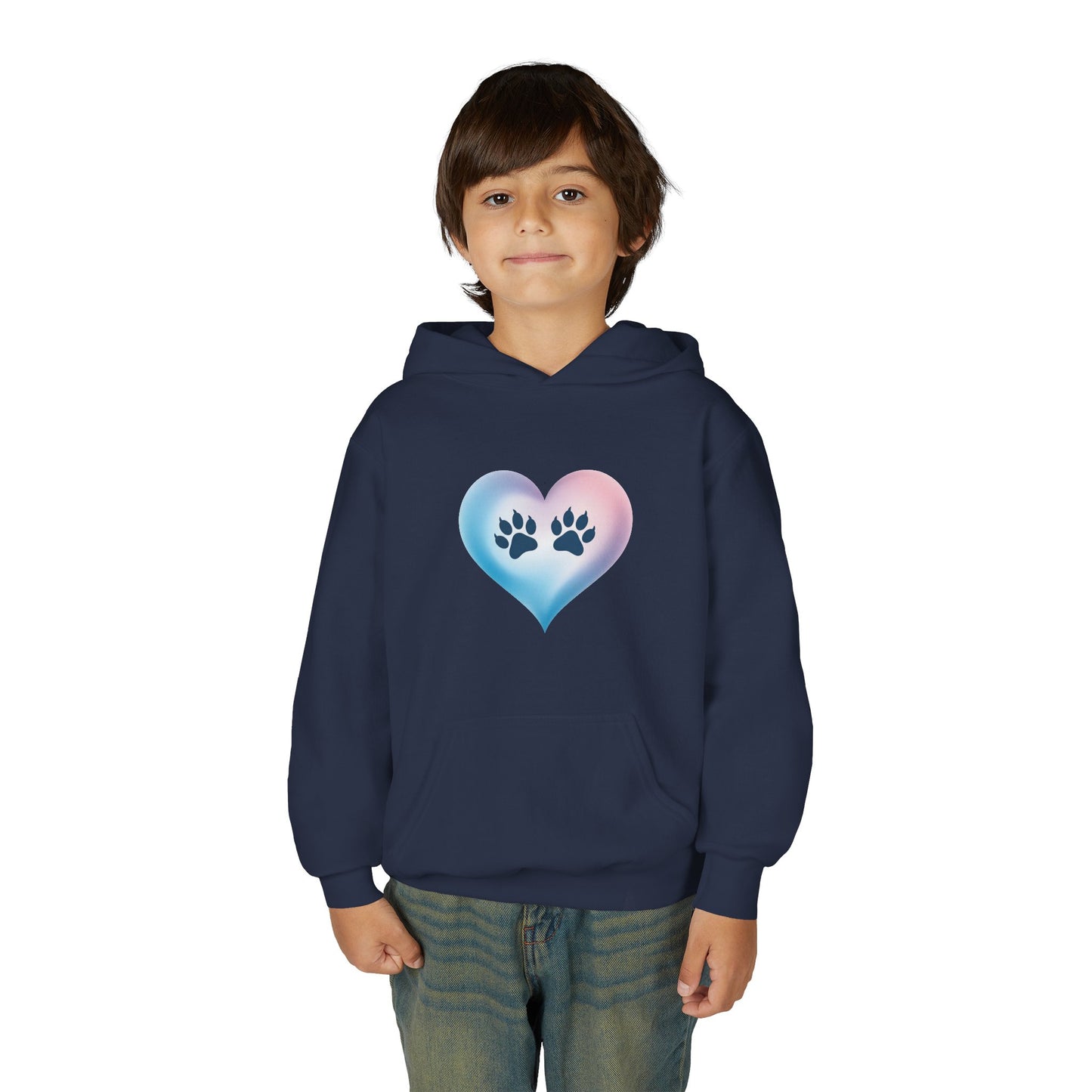 Kids Heart Paw Hoodie — Pastel Gradient Pet Lover Sweatshirt