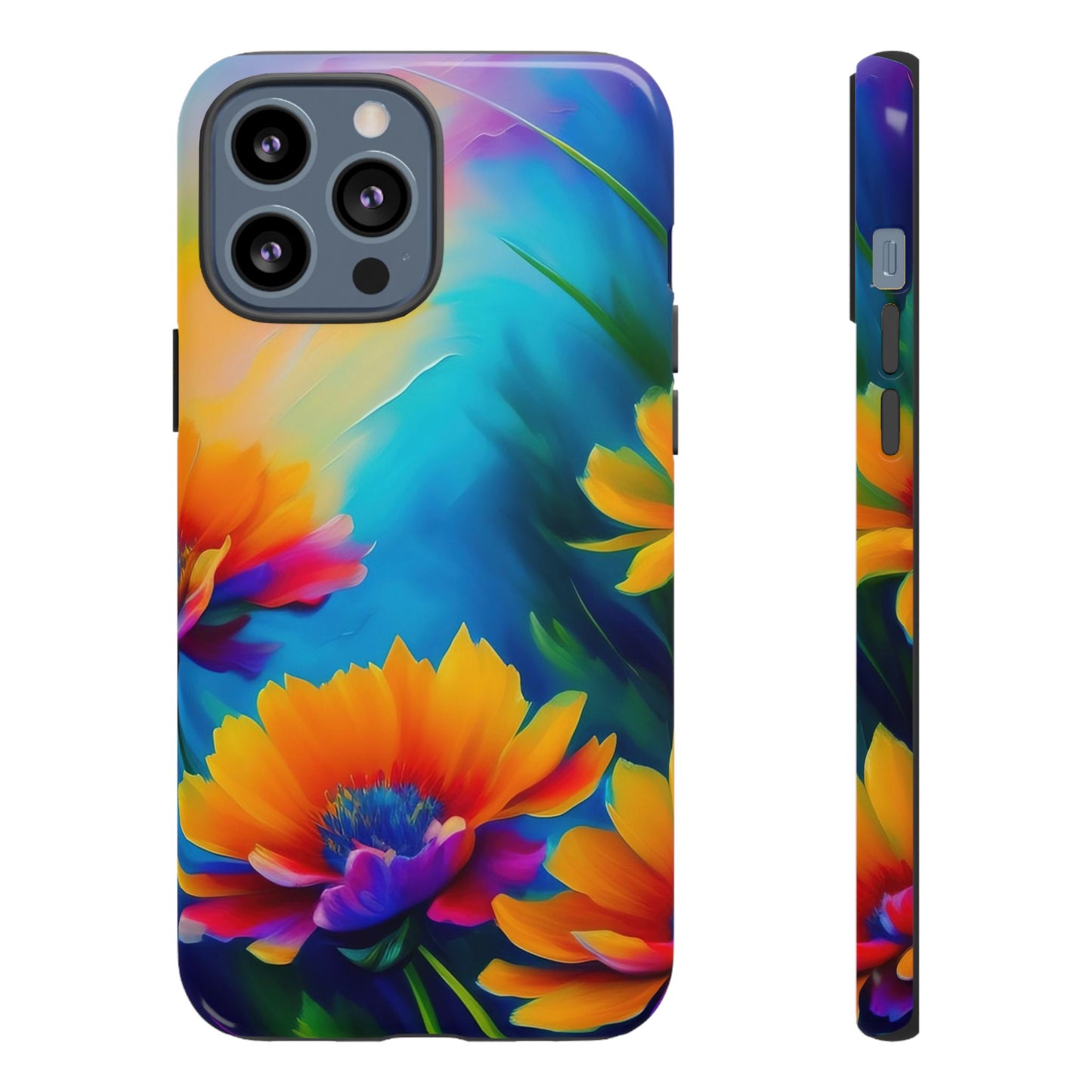 Floral Burst Tough Phone Case — Vibrant Watercolor Flowers Protective Cover