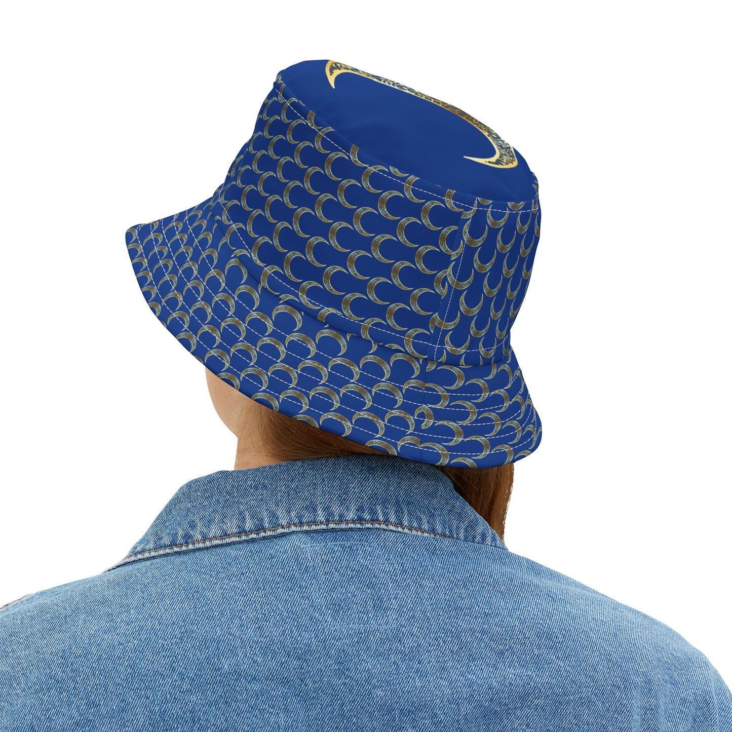 Blue Crescent Moon Pattern Bucket Hat - Stylish Sun Protection, Summer Hat, Festival Accessories, Beach Wear, Gift Ideas