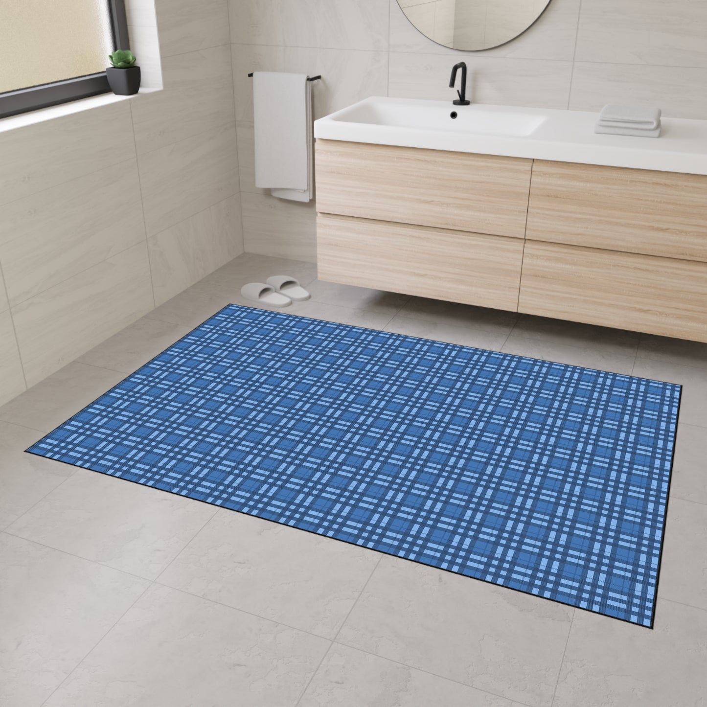 Blue Plaid Heavy-Duty Floor Mat — Durable Non-Slip Entry & Utility Rug