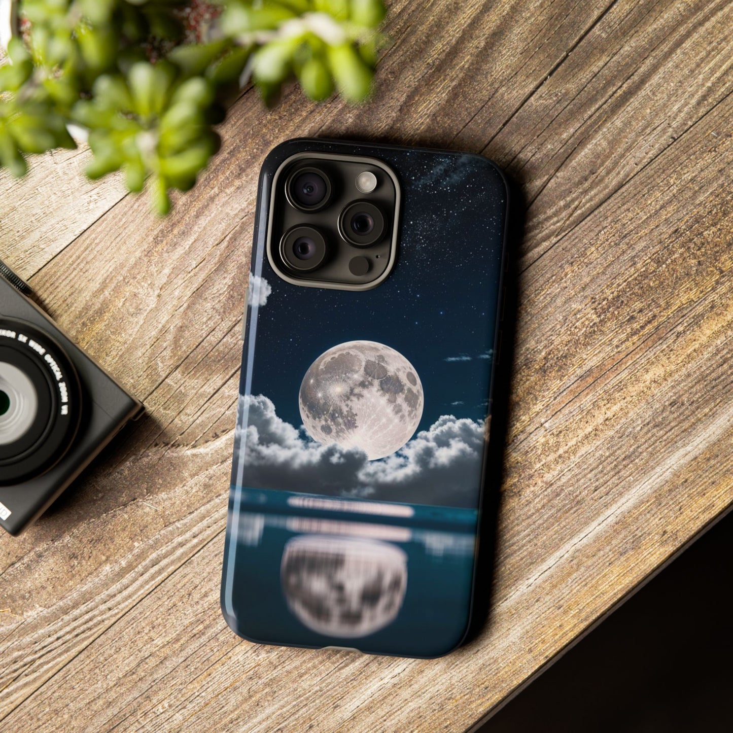 Moonlit Reflection Phone Case — Night Sky Moon & Clouds Tough Case