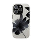 Monochrome Floral Tough Phone Case — Black Ink Flower Protective Cover